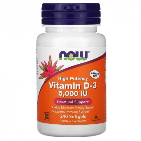 Now Foods, High Potency Vitamin D-3, 125 mcg (5,000 IU), 240 Softgels